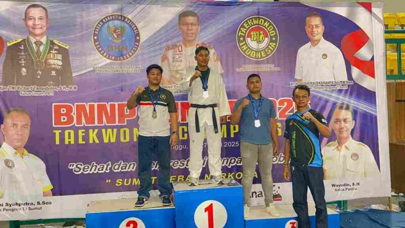 BNNP Sumatera Utara menggelar Kejuaraan Taekwondo Championship kategori TNI dan Polri di GOR Taman Bunga Medan, pada Sabtu dan Minggu, 26–27 April 2025.