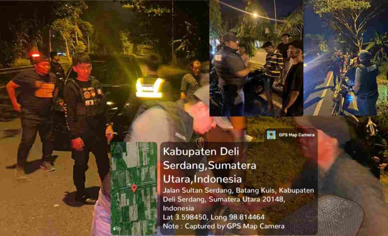 Tim 1 Subsatgas Tindak Operasi Pekat Toba 2025 membubarkan aksi balap liar di Jalan Sutan Serdang, Simpang Kayu Besar, Desa Buntu Bedimbar, Kecamatan Tanjung Morawa, pada Minggu (11/5/2025) dini hari