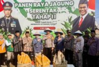 Kapolres Malang, AKBP Danang Setiyo P.S., memimpin kegiatan Panen Raya Jagung Serentak Tahap II di Desa Sukosari, Kecamatan Gondanglegi, Kabupaten Malang, Jumat (9/5/2025).