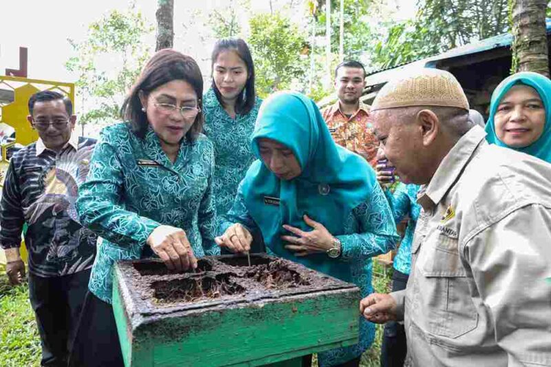 Ny Liswati Wesly Silalahi bersama Tim Supervisi TP PKK Provinsi Sumatera Utara (Sumut) yang dipimpin Staf Ahli I TP PKK Ny Hj Titiek Sugiharti Surya, mengunjungi peternakan lebah Madu Flora Nauli di Jalan Setia Negara I Kelurahan Setia Negara Kecamatan Siantar Sitalasari Kota Pematangsiantar. Jum'at, (16/05/2025).