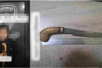 berinisial 'R' (43) saat ditangkap atas tindak pidana pengancaman dan kepemilikan senjata tajam dalam Operasi Kepolisian Kewilayahan TA.2025 pada Rabu dini hari (07/05/25), sekitar pukul 02.00 WITA, di kawasan SPBU Karang Anyar, Jalan Letjen Soeprapto, Kecamatan Balikpapan Tengah, Kalimantan Timur.