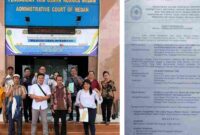 Saat para korban melaksanakan sidang di PTUN didampingi kuasa Hukum (Kiri), Surat peringatan PTUN kepada Pangulu Puli Buah Kecamatan Raya Kahean  kabupaten Simalungun (Kanan)