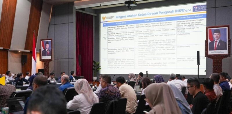 Rapat Koordinasi Dewan Pengarah Indonesia National Single Window (INSW) di Kantor Kementerian Koordinator Bidang Perekonomian di Jakarta pada Rabu (2/07).