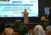 Sekretaris Daerah Provinsi Sumatera Utara (Sumut)Togap Simangunsong membuka Rapat Kerja Daerah (Rakorda) Program Bangga Rencana oleh Badan Kependudukan dan Keluarga Berencana Nasional (BKKBN) Provinsi Sumut di Grand Mercure Hotel Jalan Sutomo Nomor 1 Medan, Senin (28/7/2025).