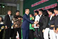 Gubernur Sumatera Utara (Sumut) Muhammad Bobby Afif Nasution menghadiri pelantikan Persatuan Olahraga Berkuda Seluruh Indonesia (PORDASI) Provinsi Sumut di Aula Raja Inal Siregar, Minggu (24/08/2025). 