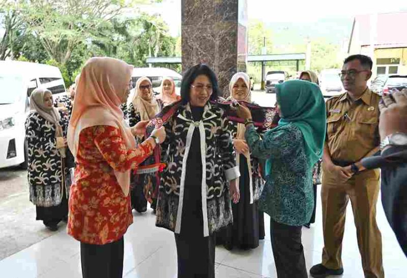 Ketua Dharma Wanita Persatuan (DWP) Provinsi Sumatera Utara (Sumut) Dita Togap Simangunsong melaksanakan Kunjungan Kerja, Sosialisasi AD/ART dan Pemberian Bantuan Sosial Pencegahan Stunting di Aula Gedung Baplitbangda Kota Padangsidimpuan, Selasa (9/9/2025). 