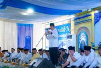  Rico Waas saat menghadiri Maulid Nabi Muhammad SAW yang diadakan Pemko Medan di Masjid Raya Kedatukan Sunggal Serbanyaman yang berlokasi di Jalan Sunggal, Selasa (16/9/2025).