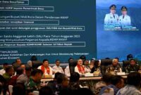 Wakil Gubernur Sumatera Utara (Sumut) Surya bersama Ketua Satgas Nasional Koperasi Desa/Kelurahan Merah Putih (KDMP) Zulkifli Hasan, Wakil Menteri Dalam Negeri Bima Arya, serta Kepala Bappenas Arief Prasetyo Adi dan jajaran Kementerian Koordinator Bidang Pangan saat Rapat Konsolidasi Satgas Nasional, Satgas Provinsi dan Satgas Kabupaten/Kota Koperasi Desa/Kelurahan di Aula Raja Inal Siregar, Kantor Gubernur Sumut, Jalan Diponegoro Nomor 30, Medan, Kamis (18/9). Rapat dihadiri oleh bupati/walikota se-Sumut, OPD terkait Pemprov Sumut dan Forkopimda.