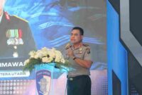 Polda Sumatera Utara menggelar puncak peringatan Hari Ulang Tahun Lalu Lintas Bhayangkara ke-70 di Aula Tribrata Polda Sumut, Senin (22/9/2025).