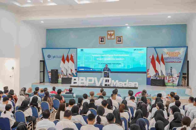 Project Based Learning (PBL) dan Tailor Made Training (TMT) yang digelar oleh Kementerian Ketenagakerjaan RI melalui BBPVP Medan, bekerja sama dengan Pemerintah Kota Medan, Jumat (17/10/2025) di Gedung Serba Guna BBPVP Medan.