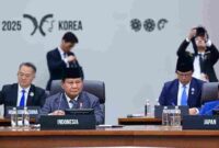 Presiden Republik Indonesia, Prabowo Subianto menghadiri Konferensi Tingkat Tinggi (KTT) Kerja Sama Ekonomi Asia Pasifik (APEC) 2025 di Hwabaek International Convention Centre (HICO), Gyeongju, Republik Korea, pada Jumat, 31 Oktober 2025. 