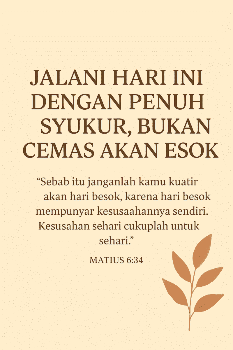 Renungan: Jalani Hari Ini dengan Penuh Syukur, Bukan Cemas Akan Esok
