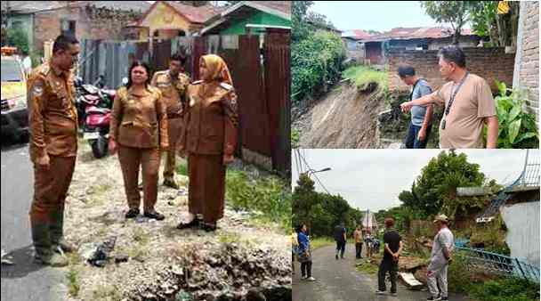 Wakil Wali Kota Herlina, saat meninjau lokasi longsor.