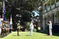 Penyambutan Upacara Kenegaraan oleh Gubernur Jenderal Australia Sam Mostyn kepada Presiden Republik Indonesia, Prabowo Subianto di Admiralty House, Sydney, pada Rabu, 12 November 2025. 