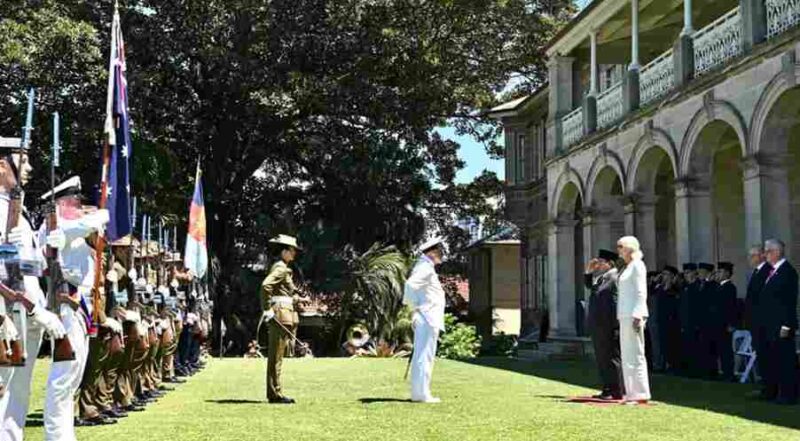 Penyambutan Upacara Kenegaraan oleh Gubernur Jenderal Australia Sam Mostyn kepada Presiden Republik Indonesia, Prabowo Subianto di Admiralty House, Sydney, pada Rabu, 12 November 2025. 