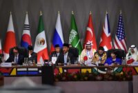 sesi pleno KTT G20 di Johannesburg Expo Centre, Afrika Selatan, Minggu (23/11/2025).