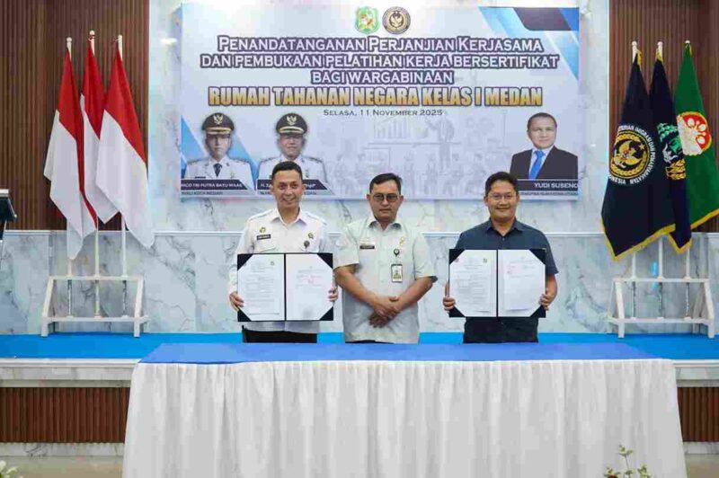 Pemerintah Kota Medan melalui Dinas Ketenagakerjaan menandatangani Perjanjian Kerja Sama (PKS) dengan Rumah Tahanan Negara (Rutan) Kelas I Medan pada Selasa, 11 November 2025.