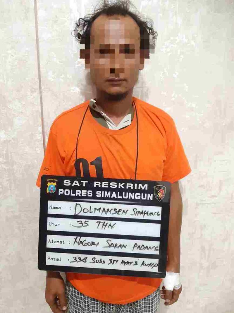 polisi menangkap pelaku Dolmansen Sipayung (36) di kawasan perbukitan tempat persembunyiannya, Jumat pagi, 14 November 2025.