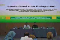  sosialisasi dan asistensi aktivasi akun Coretax bagi sivitas akademika. Kegiatan berlangsung selama dua hari, Kamis hingga Jumat, 11–12 Desember 2025, di Gedung Digital Learning Center dan Gedung Biro Rektorat USU, Medan.