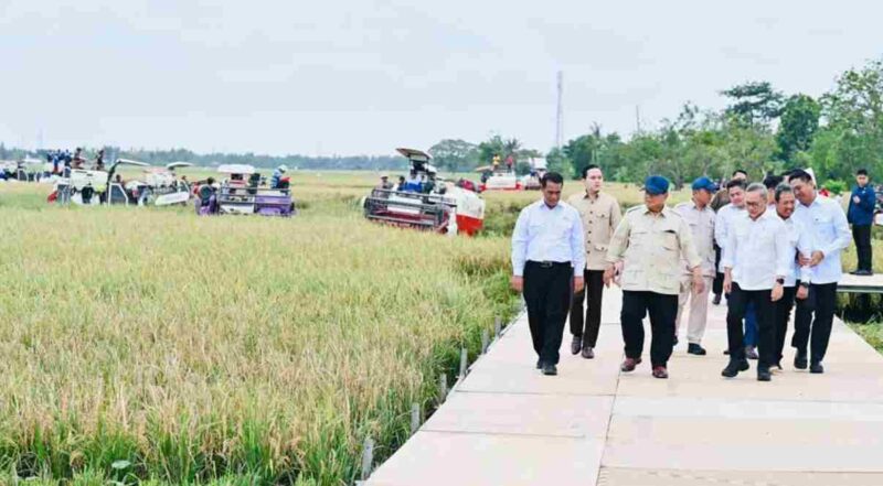 Presiden Prabowo Subianto melakukan peninjauan berbagai inovasi hilirisasi dan teknologi pertanian modern dalam rangkaian kegiatan Panen Raya di Desa Kertamukti, Kabupaten Karawang, Provinsi Jawa Barat, pada Rabu, 7 Januari 2026. Foto: BPMI Setpres