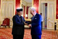 Presiden Republik Indonesia Prabowo Subianto dan Raja Charles III bertemu pada Pertemuan Filantropi Konservasi Gajah Peusangan yang digelar di Lancaster House, London, pada Rabu, 21 Januari 2026.
