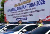 Apel Gelar Pasukan Operasi Kepolisian Kewilayahan “Keselamatan Toba 2026” di Lapangan KS Tubun Polda Sumut, Senin, 2 Februari 2026.