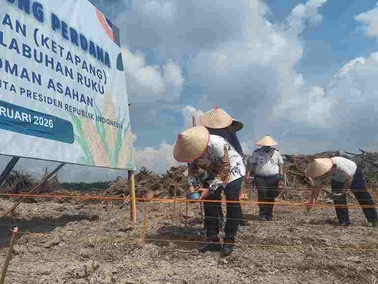 Kegiatan penanaman jagung perdana yang digelar di lahan Air Joman, Kabupaten Asahan, pada Kamis, 13 Februari 2025.