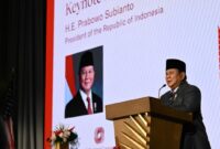 Presiden Republik Indonesia Prabowo Subianto menyampaikan sambutannya pada Gala Iftar Dinner Business Summit di U.S. Chamber of Commerce, Washington DC, pada Rabu, 18 Februari 2026. 