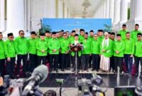 Jajaran pengurus Dewan Pengurus Pusat (DPP) Partai Kebangkitan Bangsa (PKB) menyampaikan keterangannya usai diterima Presiden Prabowo Subianto di Istana Merdeka Jakarta, pada Rabu, 4 Februari 2026. 