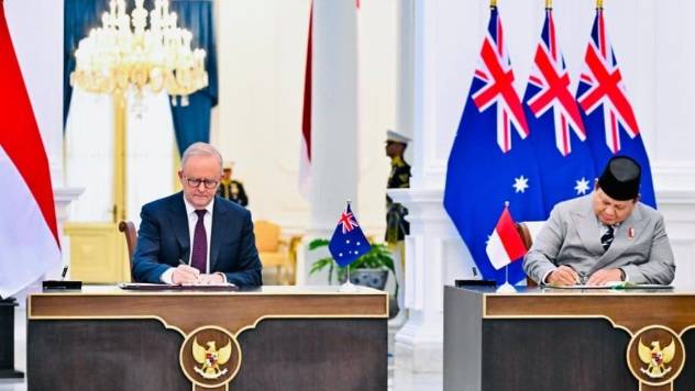 Presiden Republik Indonesia Prabowo Subianto menerima kunjungan kerja Perdana Menteri (PM) Australia Anthony Albanese di Istana Merdeka, Jakarta, pada Jumat, 6 Februari 2026.