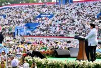 Presiden Prabowo Subianto menyampaikan sambutan pada Mujahadah Kubro Satu Abad NU, pada Minggu, 8 Februari 2026, yang digelar di Stadion Gajayana, Kota Malang, Provinsi Jawa Timur.