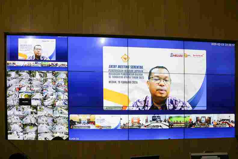 Entry Meeting pemeriksaan Badan Pemeriksa Keuangan (BPK) RI Perwakilan Sumatera Utara secara serentak se-Provinsi Sumatera Utara pada Kamis, 19 Februari 2026, yang digelar secara virtual.