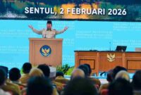 Presiden Prabowo Subianto menyampaikan taklimatnya pada Rapat Koordinasi Nasional (Rakornas) Pemerintah Pusat dan Daerah Tahun 2026 di Sentul International Convention Center (SICC), Kabupaten Bogor, Provinsi Jawa Barat, pada Senin, 2 Februari 2026. Foto: BPMI Setpres