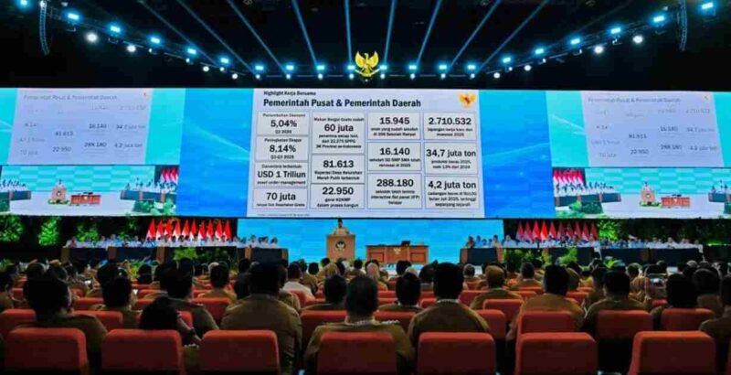 Presiden Prabowo Subianto menyampaikan taklimatnya pada Rapat Koordinasi Nasional (Rakornas) Pemerintah Pusat dan Daerah Tahun 2026 di Sentul International Convention Center (SICC), Kabupaten Bogor, Provinsi Jawa Barat, pada Senin, 2 Februari 2026. Foto: BPMI Setpres