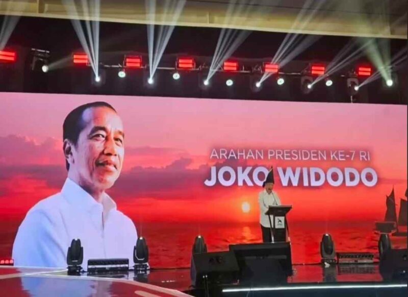 Jokowi dalam Rapat Kerja Nasional (Rakernas) PSI 2026 yang digelar di Hotel Claro, Makassar, Sulawesi Selatan, Sabtu, 31 Januari 2026.