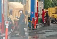 Operator SPBU terlihat melayani Eceran tanpa Barcode di SPBU Jalan Medan. Jumat (27/2) Foto: Atapkota.com -  Trikut/ Valtin.