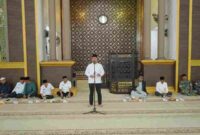 Wakil Bupati Asahan Rianto, S.H., M.H. saat memberikan sambutan dalam rangka Peringatan Isra Mi’raj Nabi Muhammad SAW 1447 Hijriah/2026 Masehi di Masjid Agung H. Achmad Bakrie, Kisaran, Rabu, 4 Februari 2026.