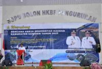 Bupati Vandiko Timotius Gultom dalam kegiatan yang berlangsung di Sopo Bolon HKBP Pangururan pada Rabu, 11 Maret 2026.