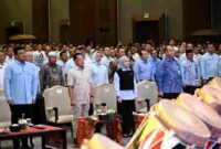 Gubernur Sumatera Utara (Sumut) Muhammad Bobby Afif Nasution bersama Wakil Gubernur Sumut Surya, Pj Sekdaprov Sumut Sulaiman Harahap, serta Ketua DPRD Sumut Erni Ariyanti Sitorus mendampingi Menteri Dalam Negeri Tito Karnavian pada pembukaan Musyawarah Perencanaan Pembangunan (Musrenbang) Sumut Tahun 2026, di Ballroom Hotel Santika Dyandra, Medan, Rabu (22/4/2026).