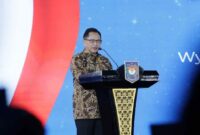 Gubernur Sumut Muhammad Bobby Afif Nasution menerima Penghargaan Creative Financing dari Kementerian Dalam Negeri, di Wyndham Opi Hotel, Palembang, Sumatera Selatan, Sabtu (25/4/2026).