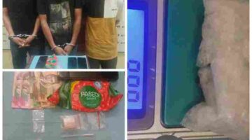 4 pria terkait dugaan sabu di Barumun Tengah (Kiri atas), Berat sabu saat ditimbang (kanan), Barang bukti (Kiri bawah). Foto : Ist.