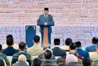 Presiden Prabowo Subainto menyampaikan sambutan pada acara penyerahan denda administratif dan penyelamatan keuangan negara, serta penguasaan kembali kawasan hutan tahap VI yang digelar di Kompleks Kejaksaan Agung Republik Indonesia, Jakarta pada Jumat, 10 April 2026. Foto: BPMI Setpres