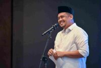 Gubernur Sumatera Utara Bobby Nasution menghadiri pelantikan Dewan Pimpinan Daerah (DPD) Ikatan Keluarga Nasution Dohot Anak Boruna (IKANAS) Sumatera Utara periode 2025–2030 yang digelar di Hotel Grand Mercure, Jalan Sutomo, Medan, Minggu (3 Mei 2026).