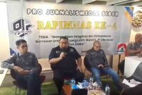 Ketua DPP PJS Divisi Advokasi dan Pembelaan Wartawan saat memberikan sambutan DPP PJS di Rakernas PJS, Selasa (12/05/2026) di Jakarta.
