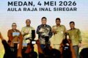 Gubernur Sumatera Utara (Sumut) Muhammad Bobby Afif Nasution didampingi Pj Sekdaprov Sumut Sulaiman Harahap, menghadiri Pengukuhan Kepala Kantor Perwakilan Lembaga Penjamin Simpanan I Jimmy Ardianto, di Aula Raja Inal Siregar, Kantor Gubernur Sumut, Jalan Diponegoro 30 Medan, Senin (4/5/2026). 