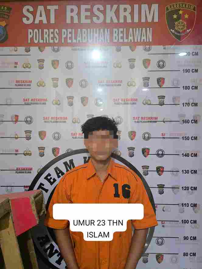 polisi mengamankan seorang pria berinisial C (23), warga Belawan Bahari, pada Kamis, 7 Mei 2026, sekitar pukul 14.20 WIB di kawasan Jalan Yos Sudarso Simpang Sicanang.