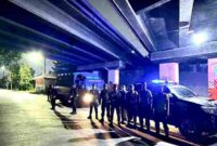 Brimob Polda Sumut menggelar patroli skala besar di Belawan.