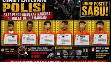 Enam pria diamankan usai kericuhan saat penggerebekan narkoba di Jalan Multatuli Medan.