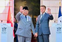 Presiden Republik Indonesia Prabowo Subianto melaksanakan pernyataan pers bersama Presiden Republik Prancis Emmanuel Macron dalam rangkaian kunjungan kenegaraan di Istana Élysée, pada Kamis, 28 Mei 2026.