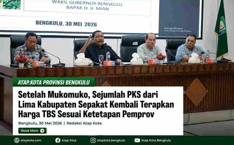 Pemprov Bengkulu dan PKS dari lima kabupaten sepakat menerapkan harga TBS Rp3.465 per kilogram.